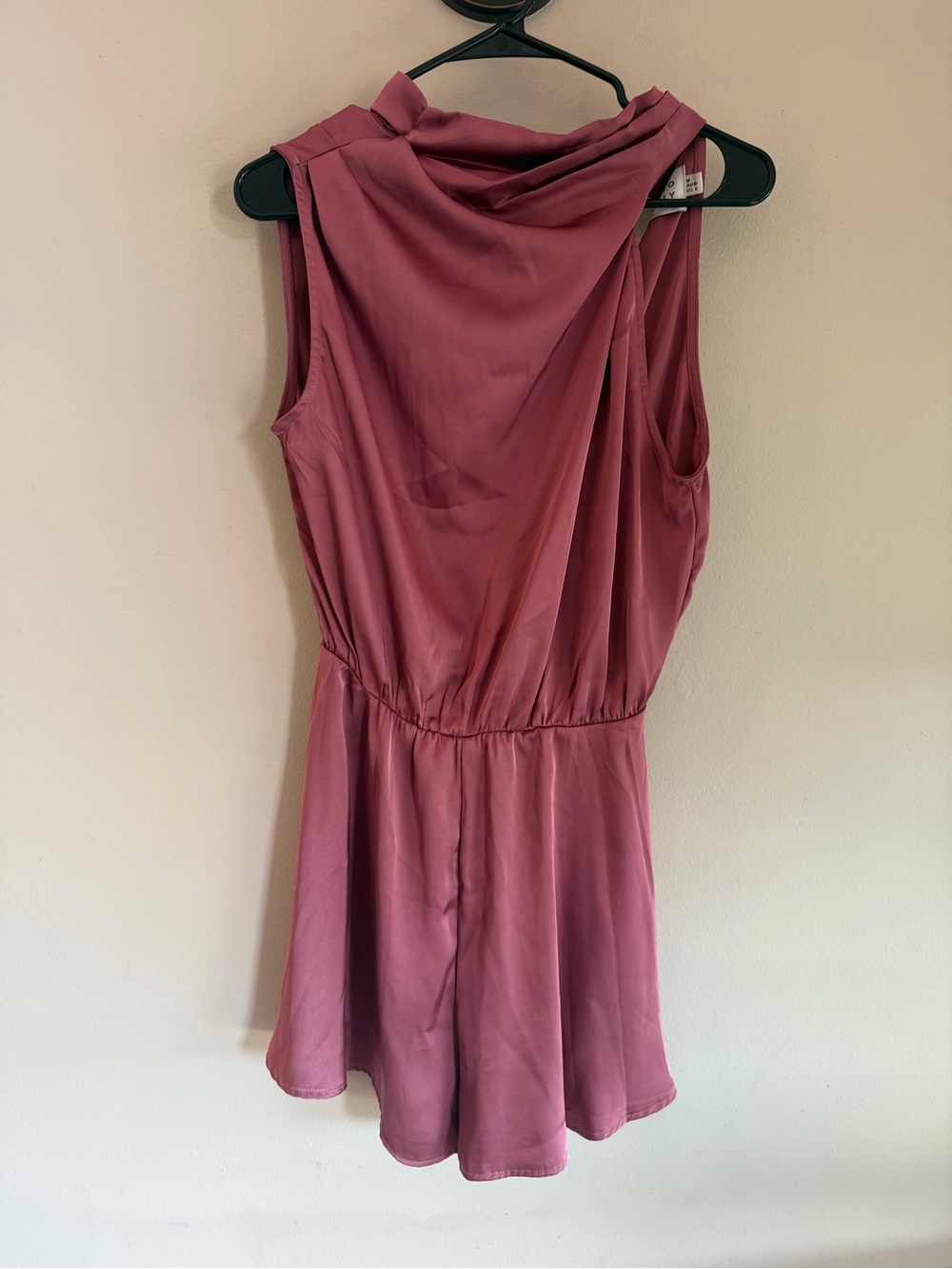 Hello Molly Rose Pink Satin Cowl Neck Open Back Romper Size 6 M
